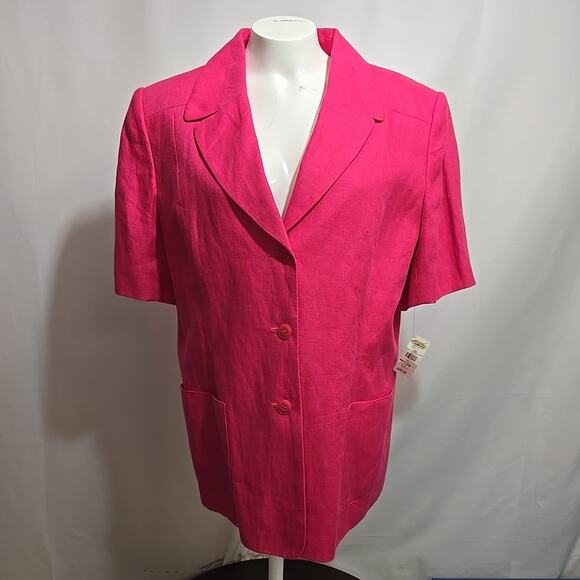 NWT Talbots 100% Irish Linen Blazer Jacket Womens Size 16 Barbie Pink Deadstock - Picture 1 of 8